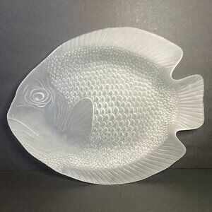 Arcoroc France Large Frosted Glass Textured Fish Shaped Sushi Serving Platter